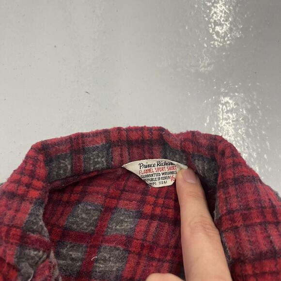 Vintage 60s Prince Richard Red Cotton Flannel Loop Collar - Picture 3 of 3